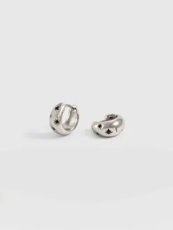 New Saint and Sofia Scatter Star Huggie Earrings - Silver/Black