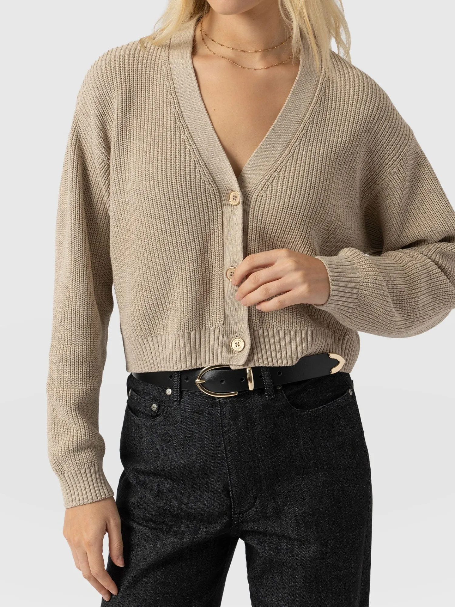 Fashion Saint and Sofia Soho Crop Cardigan - Beige