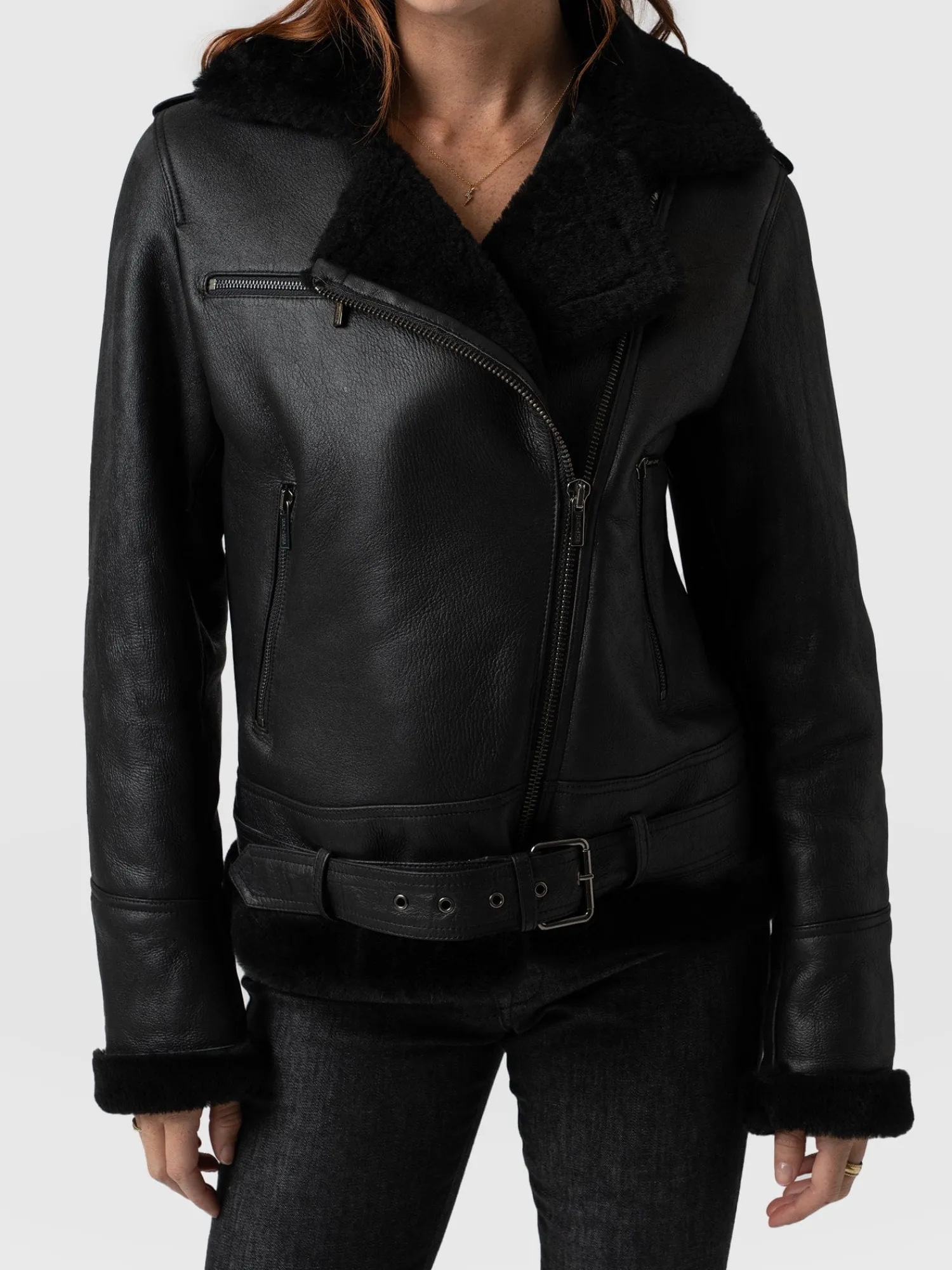 Discount Saint and Sofia Spitfire Shearling Jacket - Black