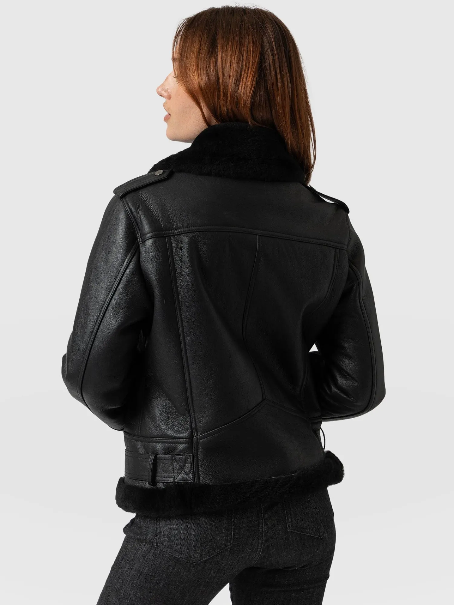 Discount Saint and Sofia Spitfire Shearling Jacket - Black