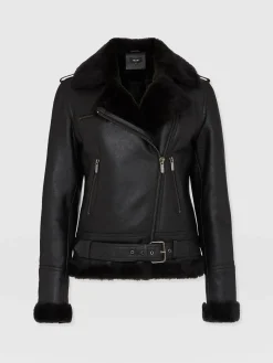 Discount Saint and Sofia Spitfire Shearling Jacket - Black