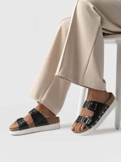 Best Saint and Sofia Sutton Slide - Black Croc Studded