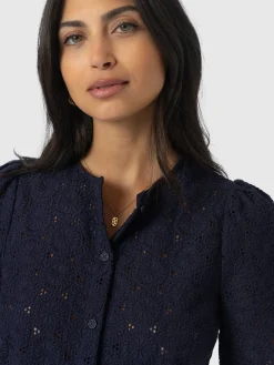 Hot Saint and Sofia Tabitha Short Sleeve Blouse - Navy