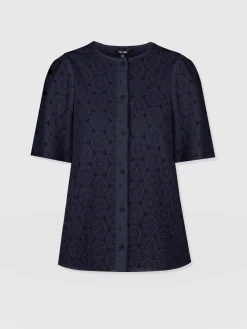 Hot Saint and Sofia Tabitha Short Sleeve Blouse - Navy