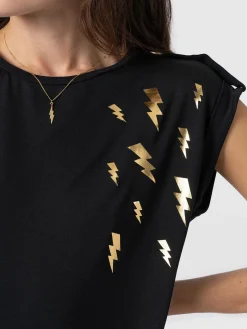 Discount Saint and Sofia Turn Up Tee - Black Lightning