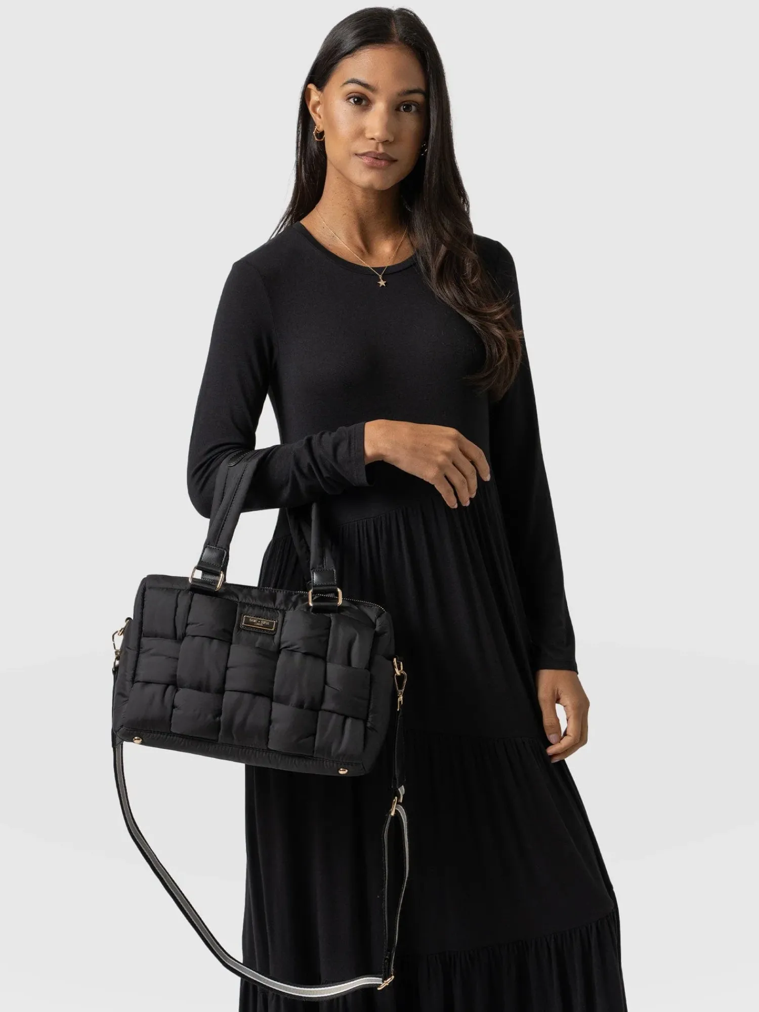 Discount Saint and Sofia Woven Duffle Bag - Black/Grey