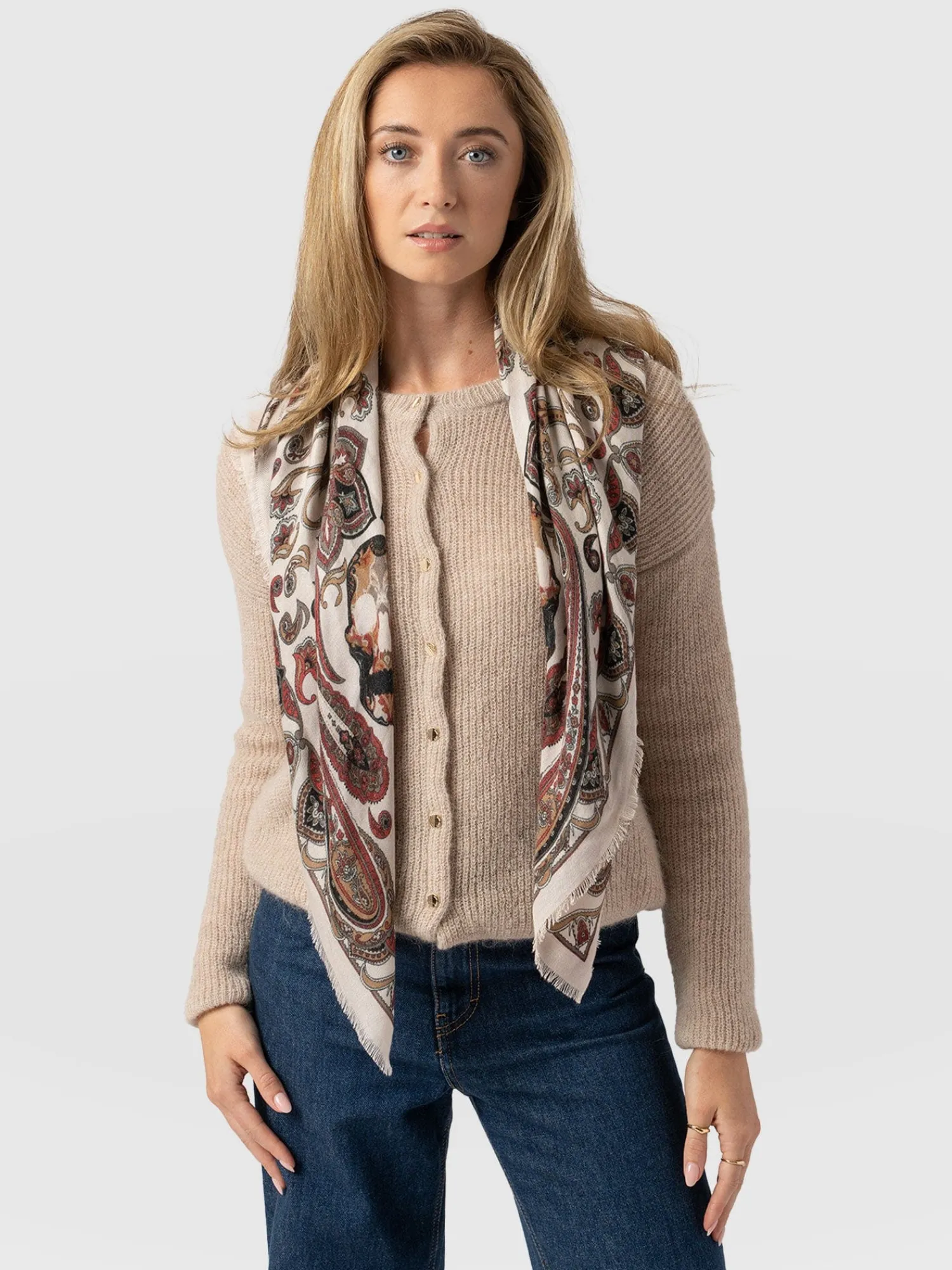Sale Saint and Sofia Wren Paisley Scarf - Cream/Burgundy