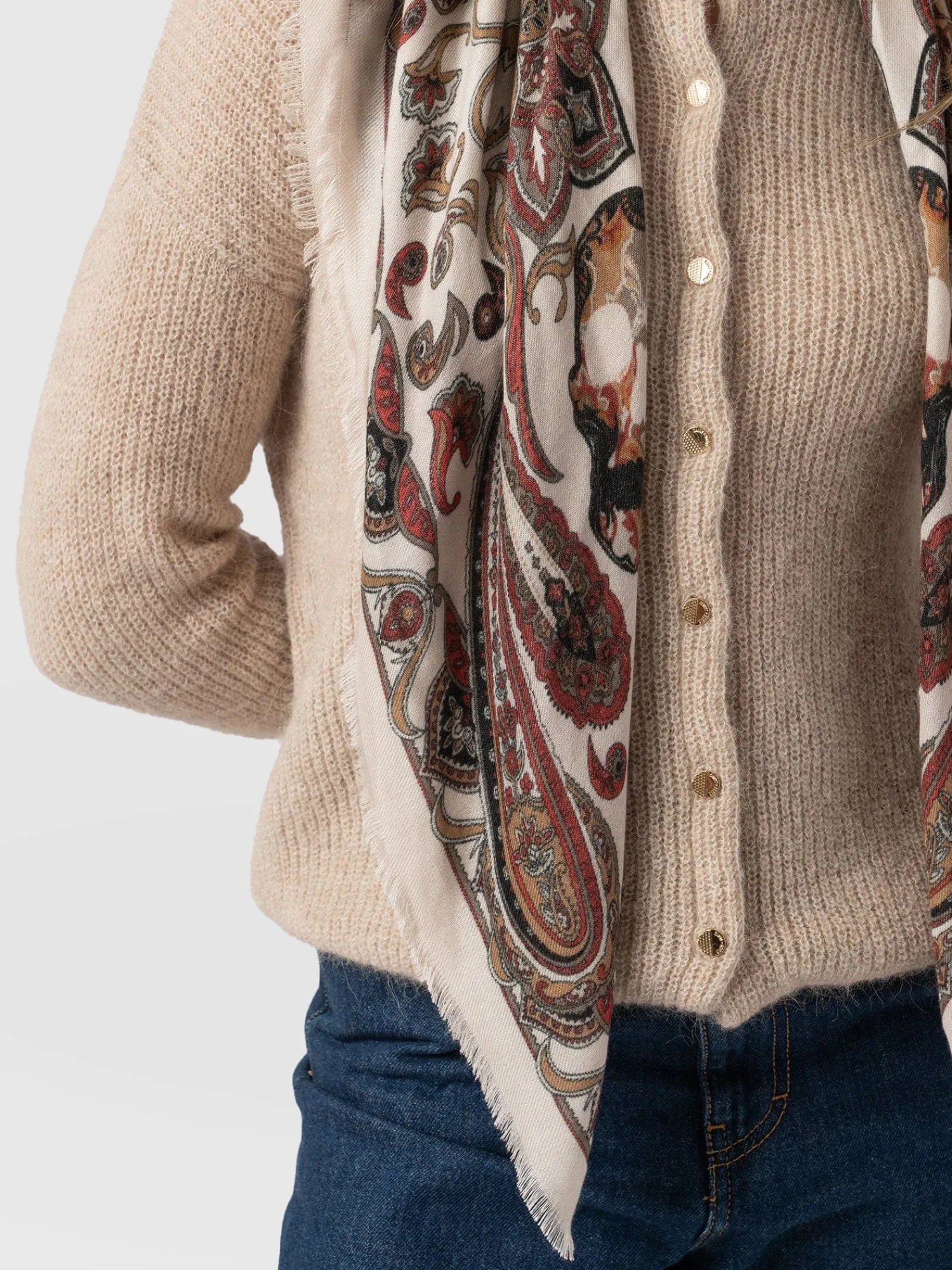Sale Saint and Sofia Wren Paisley Scarf - Cream/Burgundy